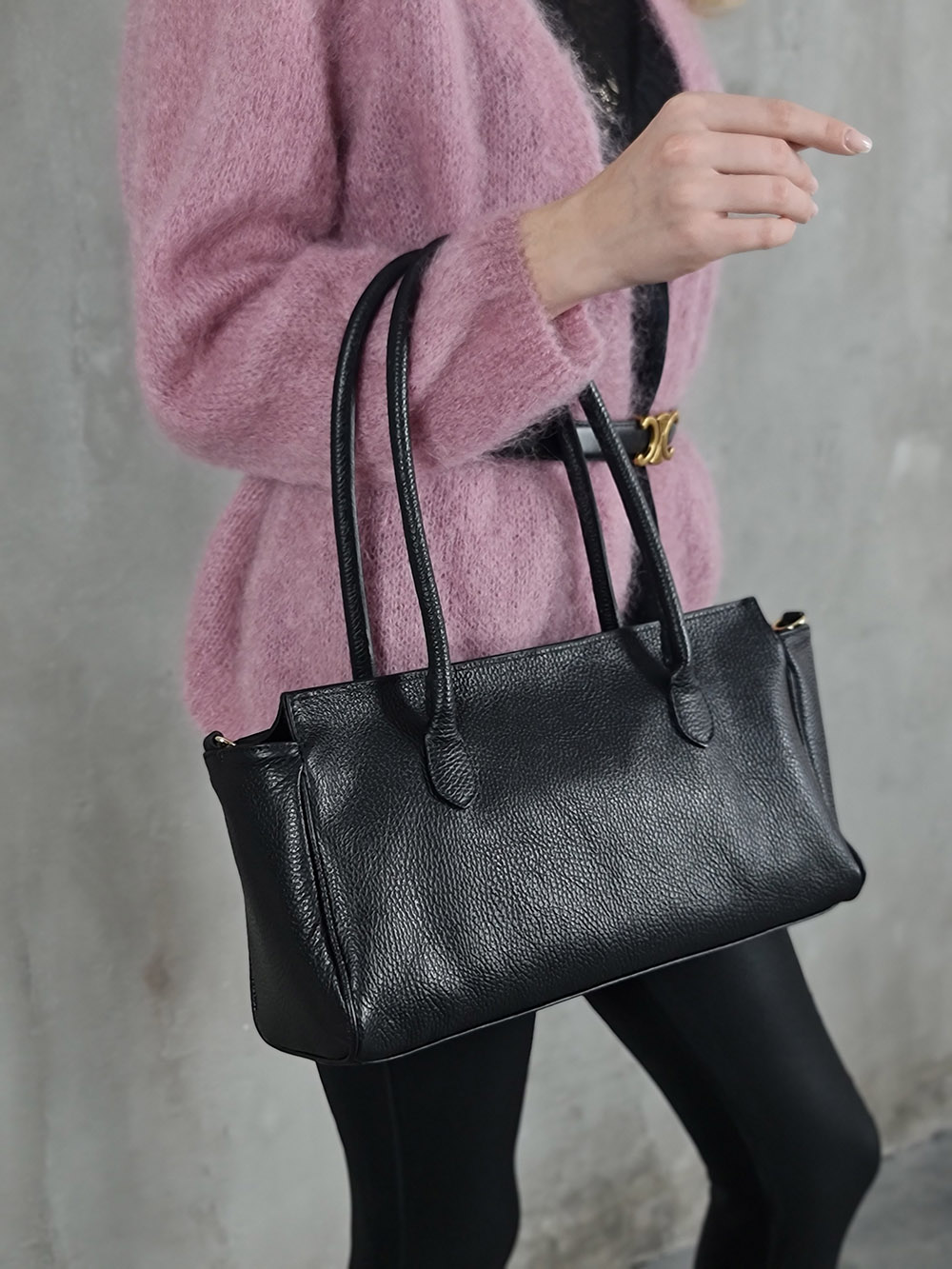 Сумка два кармана золотая застежка черная, фотография №4