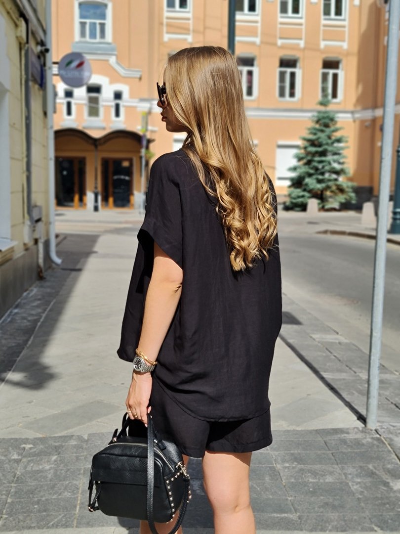 Костюм li.fe style рубашка и шорты черный, фотография №3