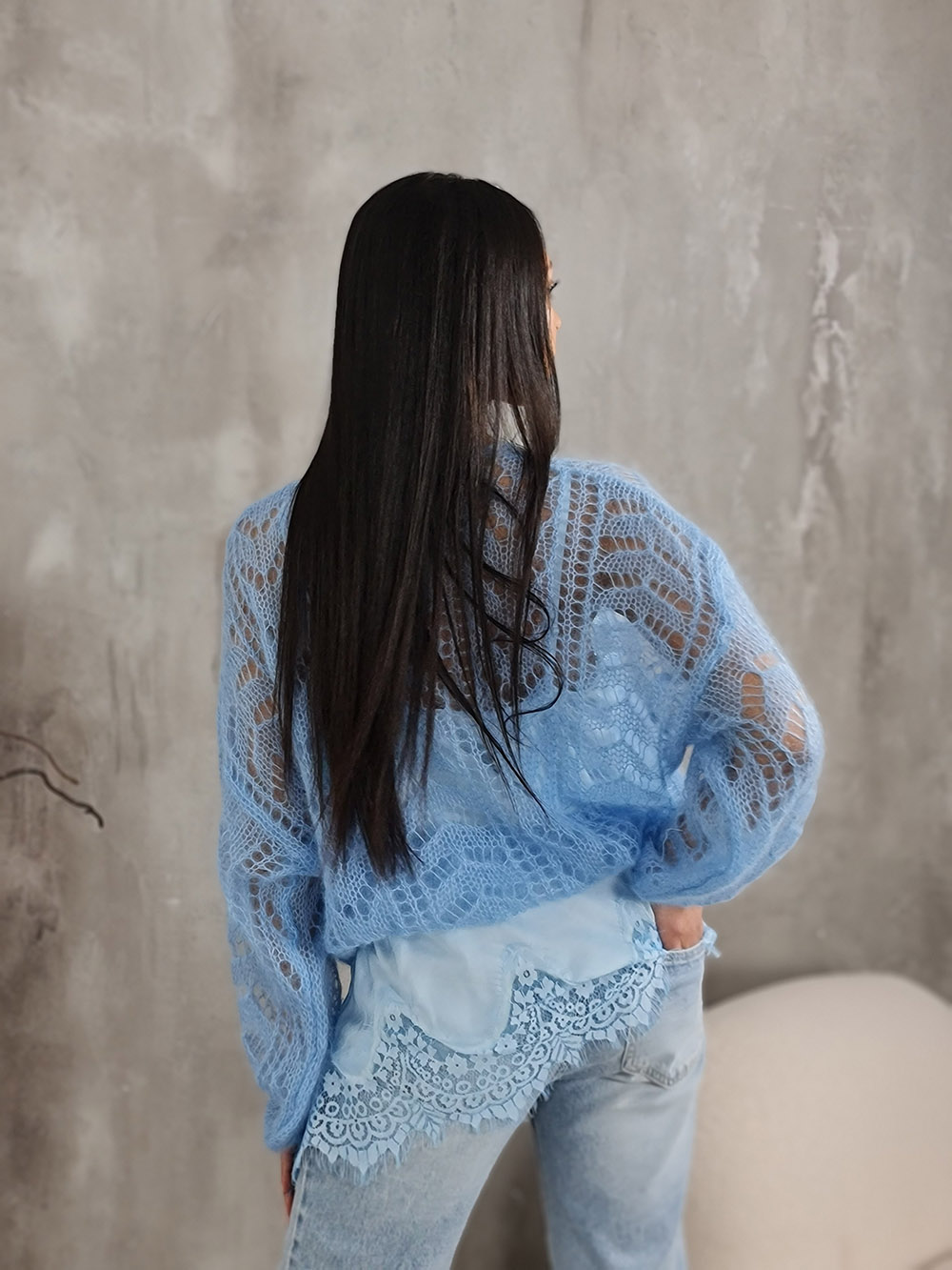 Джемпер Silk new v вырез мохер синий, фотография №4