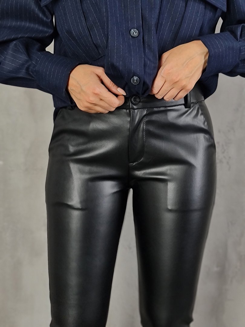 Брюки Gondola Blu skinny из экокожи чёрные, фотография №3