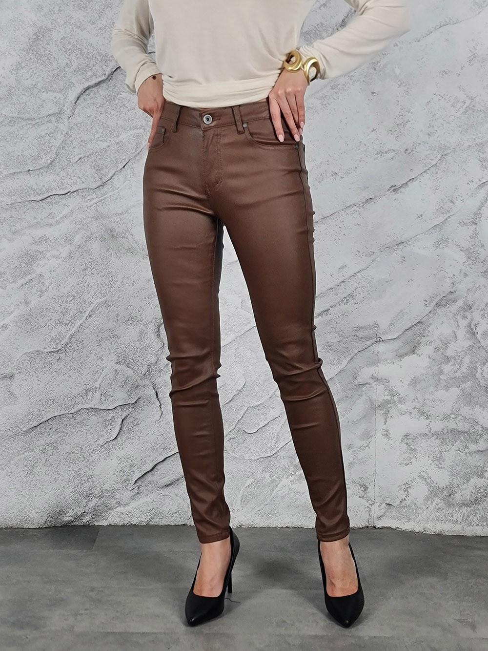 Брюки 3D Denim из экокожи карамель, фотография №1