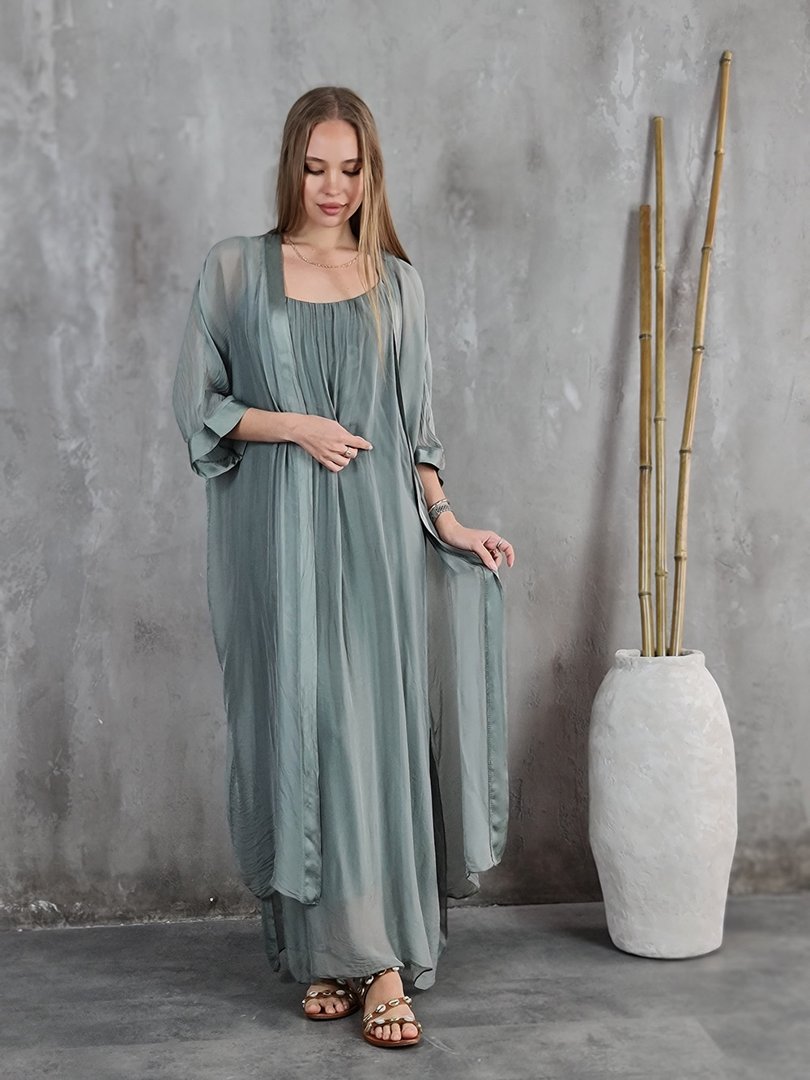 Платье Silk New длинное на лямках хаки, фотография №4