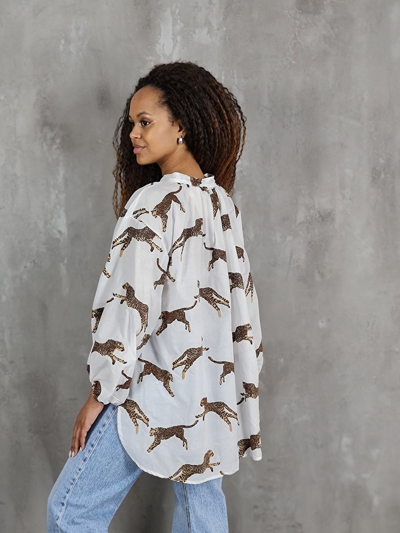 Рубашка MIHO'S с вышитыми гепардами белая, фотография №4