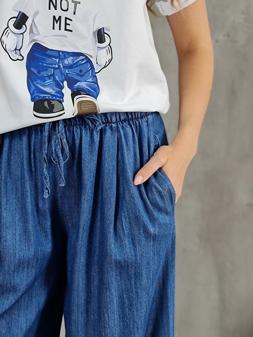 Брюки MIHO'S свободные джинсовые на резинке синие, фотография №4