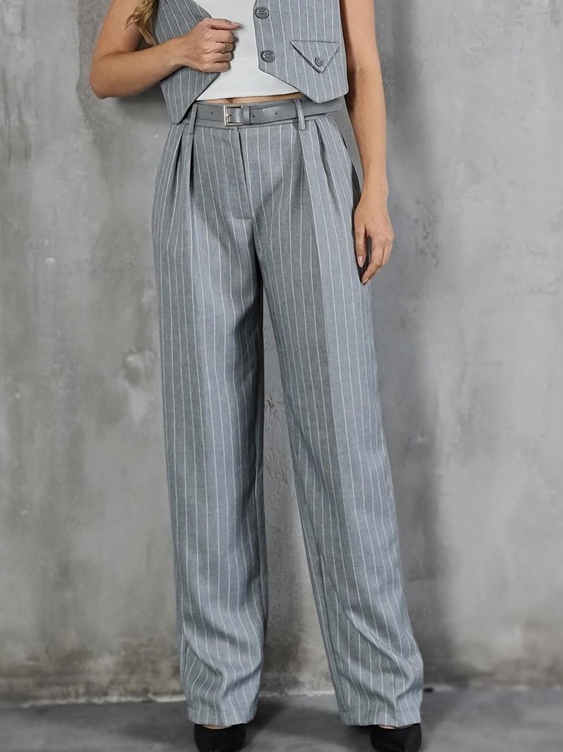 Брюки Imperial палаццо в полоску с поясом серые , фотография №1