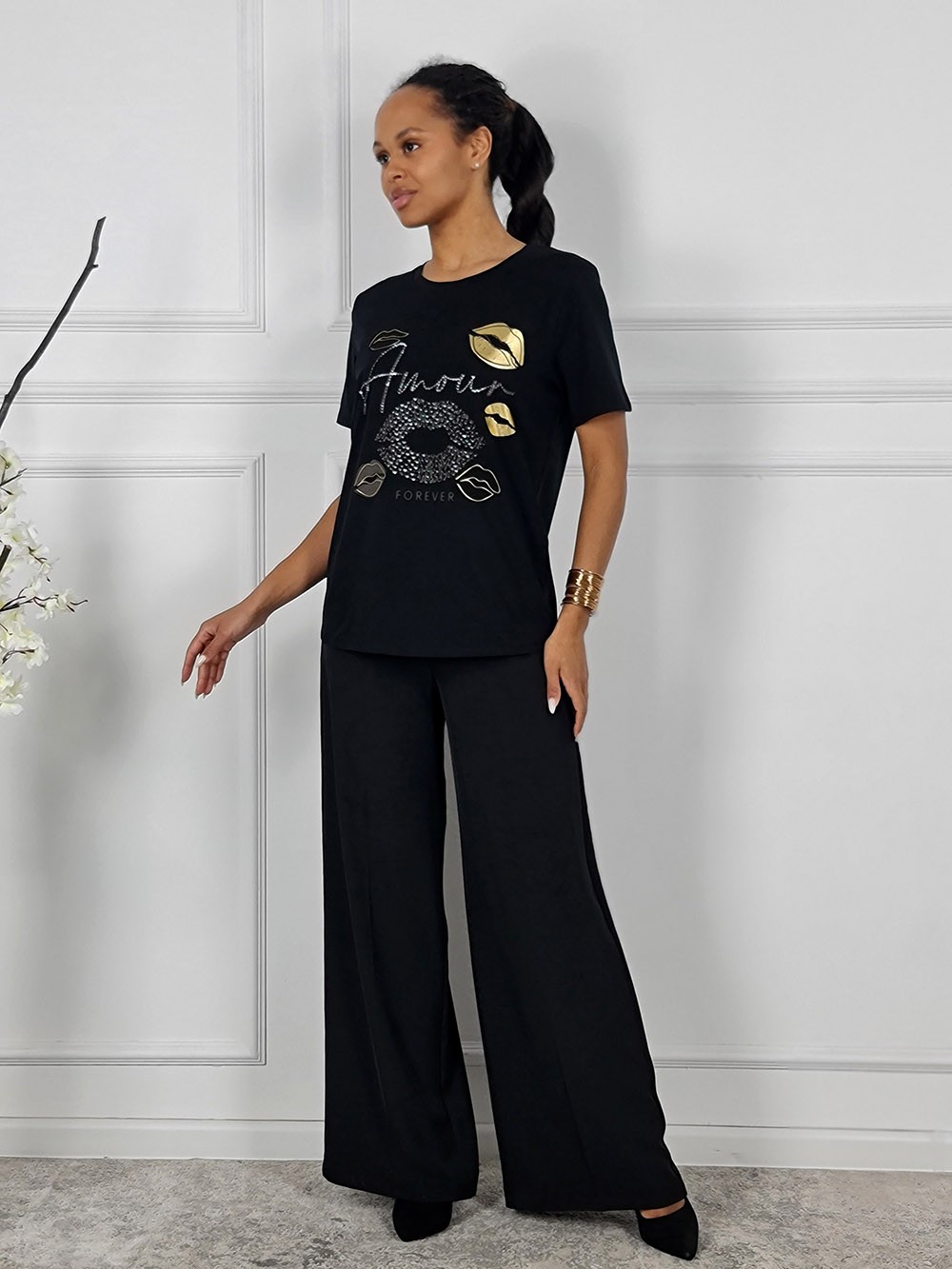 Футболка Y Two принт Губы надпись Forever черная, фотография №2