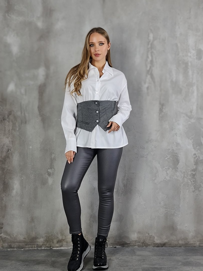 Рубашка MIHO'S классическая с корсетом серая/белая, фотография №2