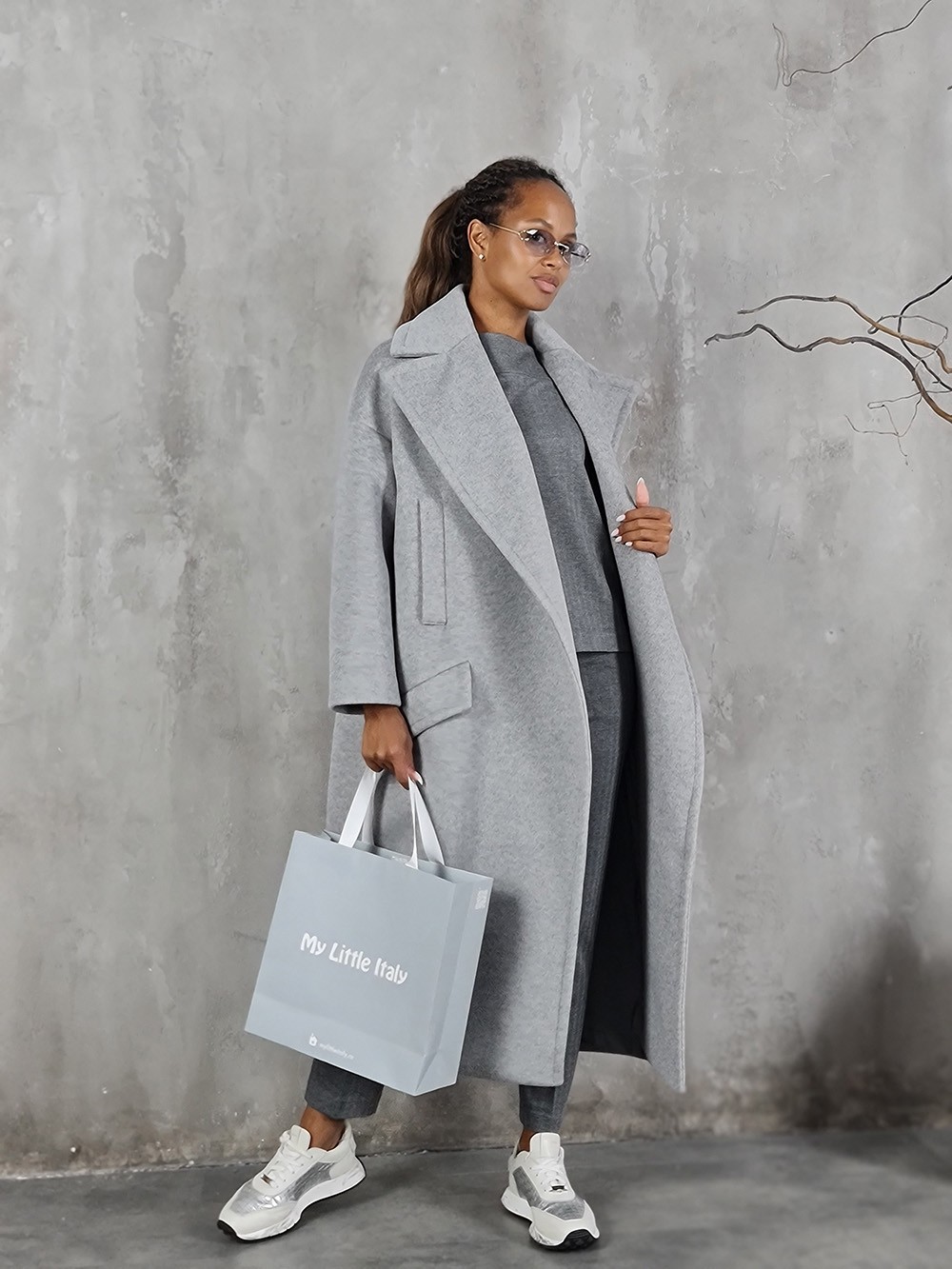 Пальто Imperial oversize с карманами серое, фотография №4