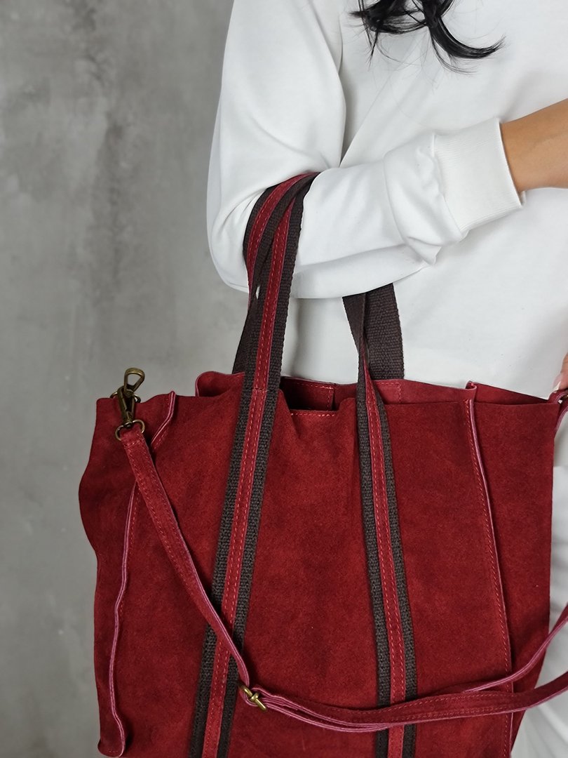 Сумка-шоппер нат.замша бордо , фотография №4