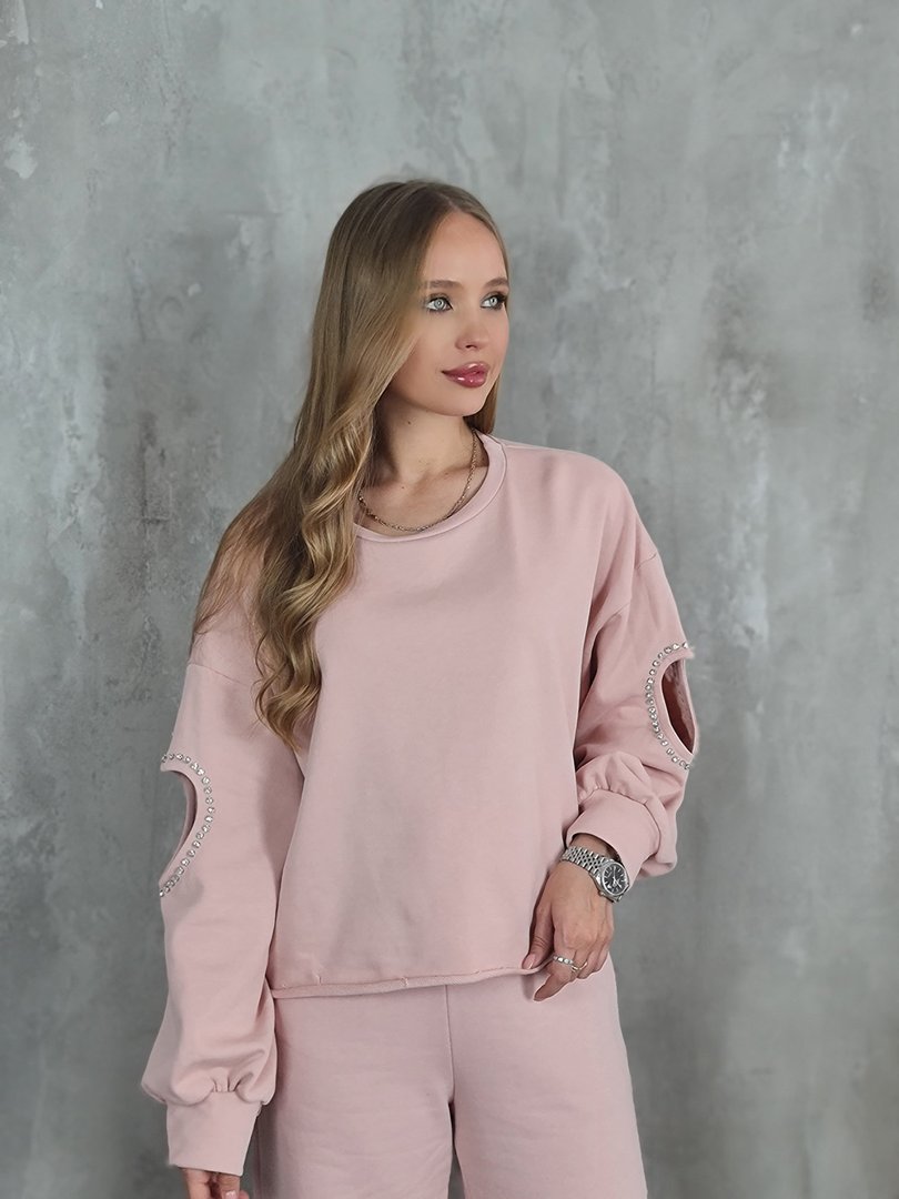 Свитшот Miho's с дырочками на рукавах пудровый, фотография №1