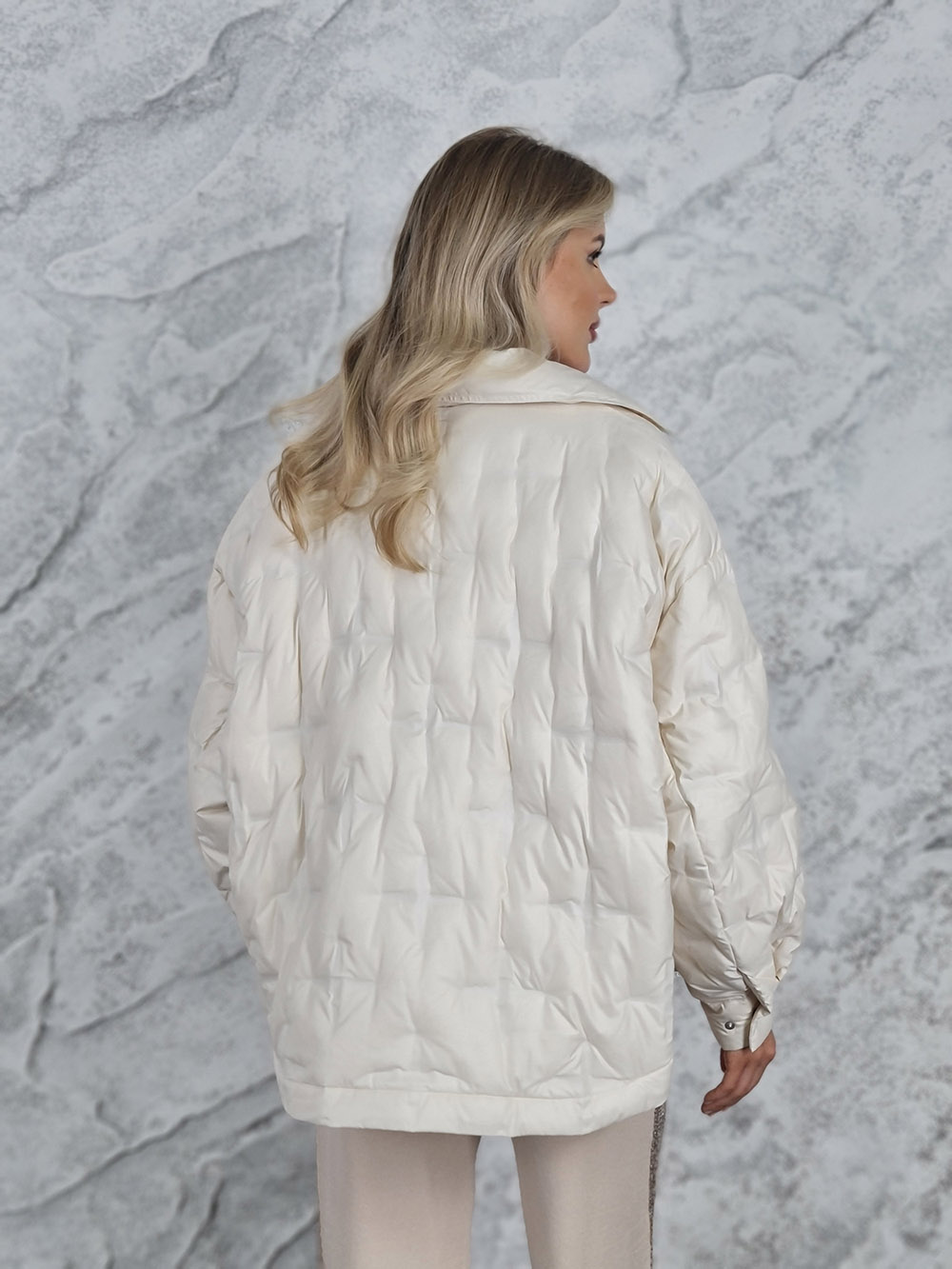 Куртка рубашка Vicolo мелко стеганая с карманом молочная, фотография №4