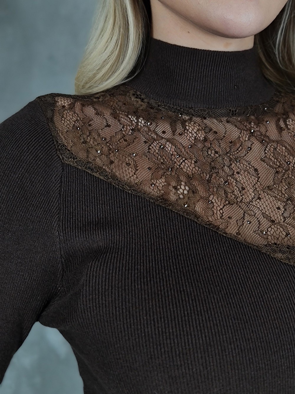 Водолазка Jean Louis Francoise с кружевом шоколад, фотография №4