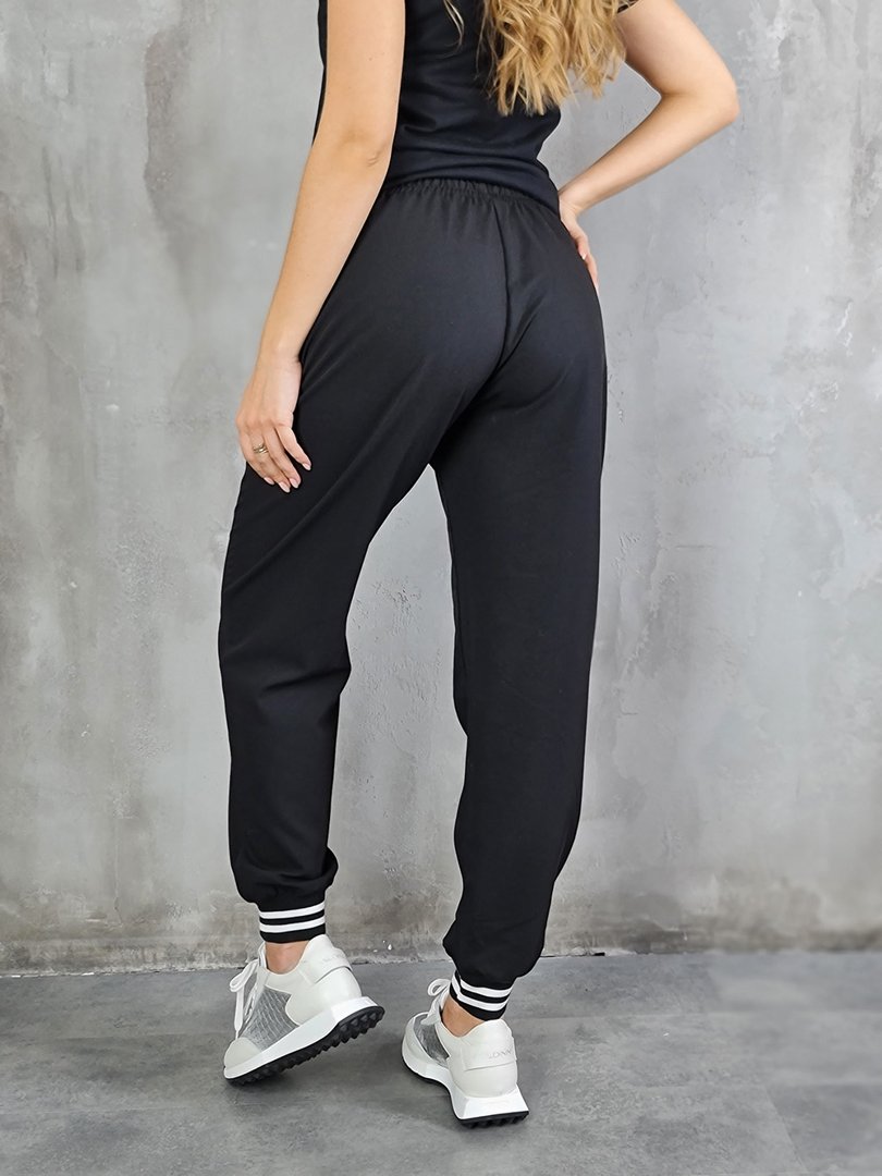 Брюки Imperial на завязках с полосатыми резинками внизу чёрные, фотография №3