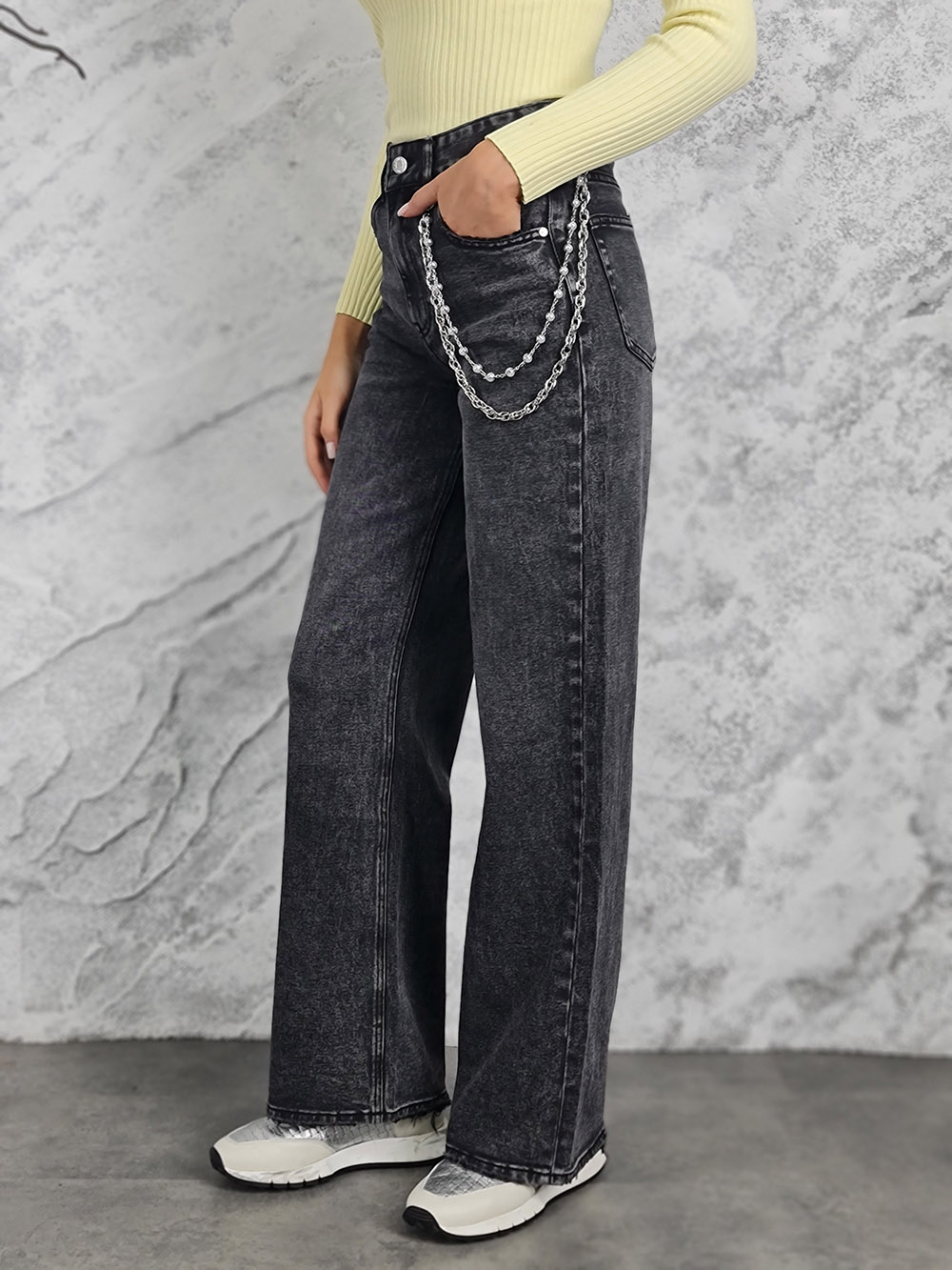 Джинсы Miss Bonbon с подвеской темно-серые, фотография №4