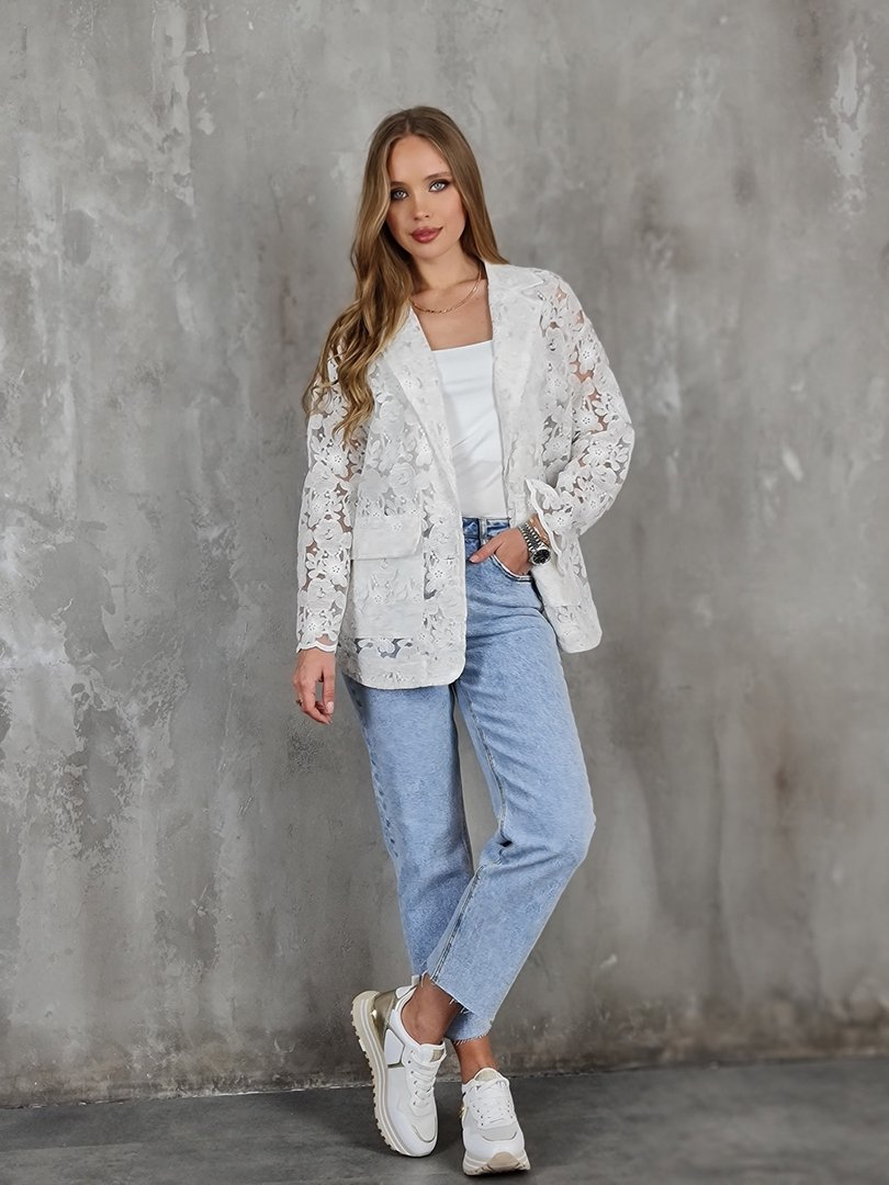 Пиджак Y.Two с кружевом прозрачный белый, фотография №2