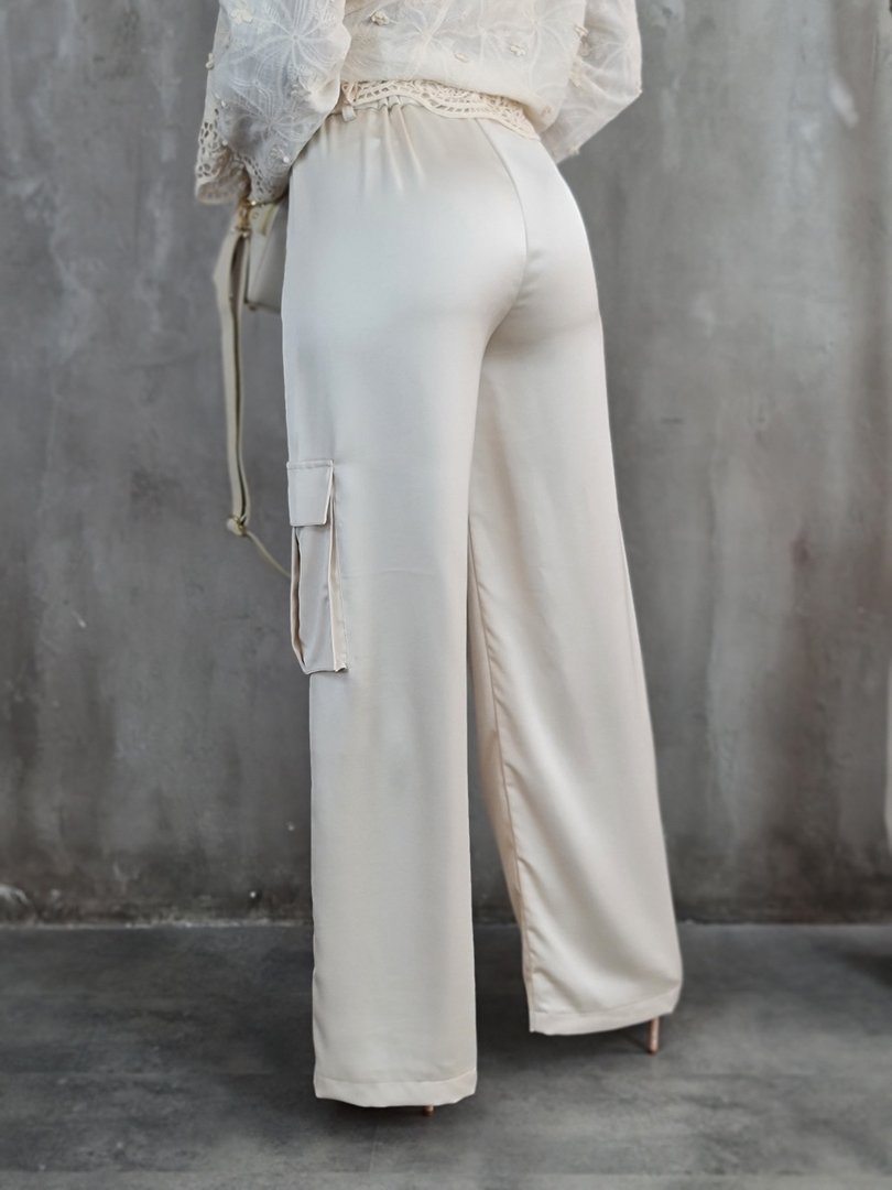 Брюки Imperial карго атласные молочные , фотография №4