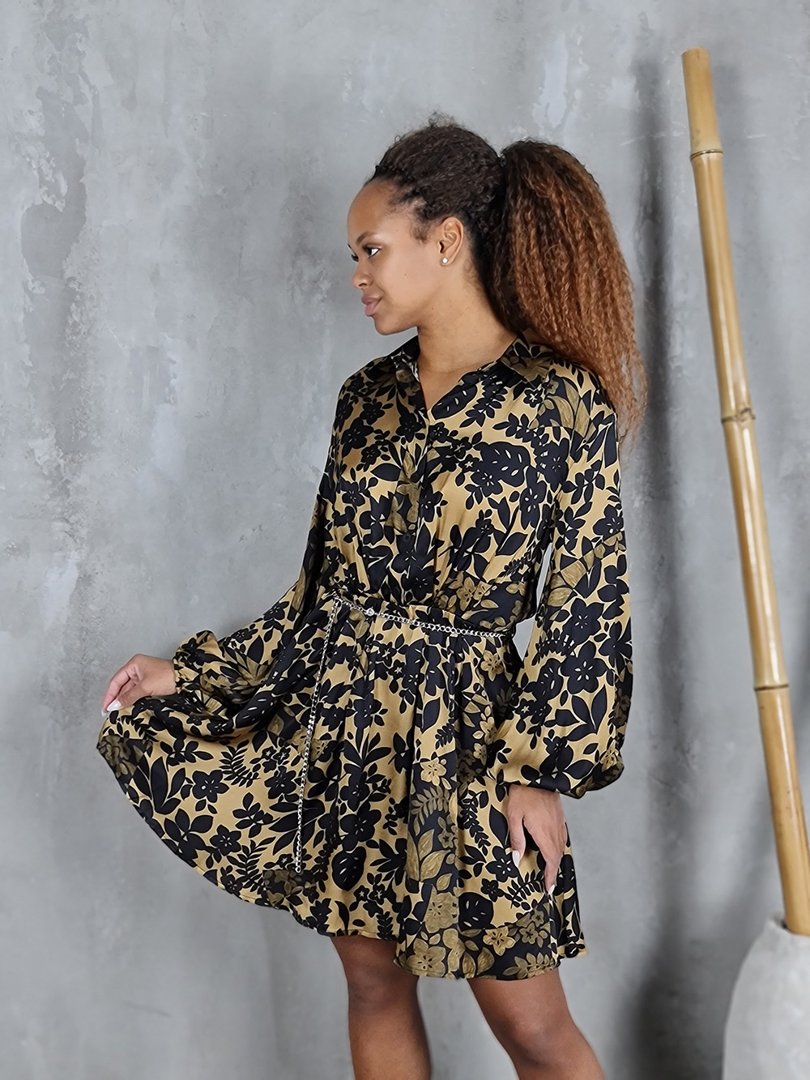 Платье PLEASE короткое с цветочным принтом бежевое, фотография №2