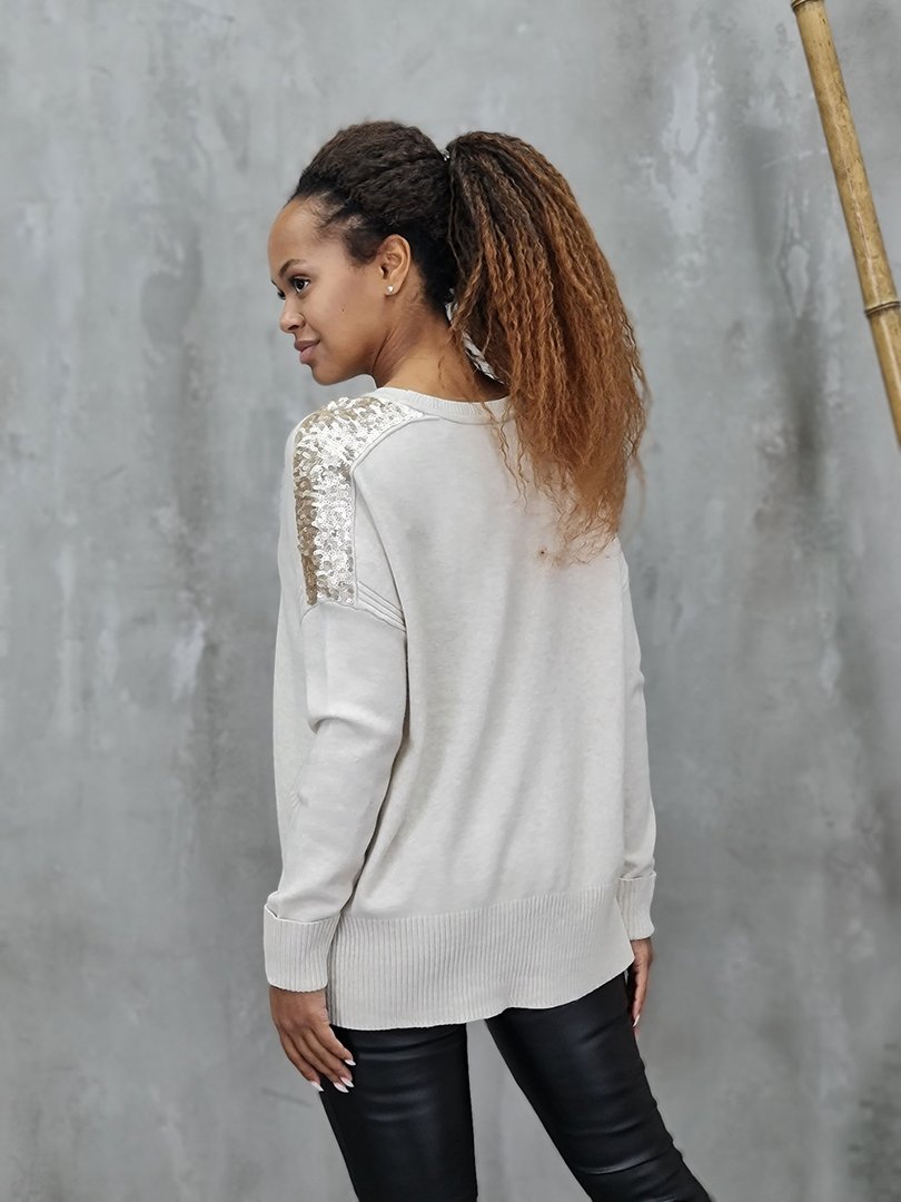 Джемпер 7 Sevenday с пайетками на плечах бежевый, фотография №3