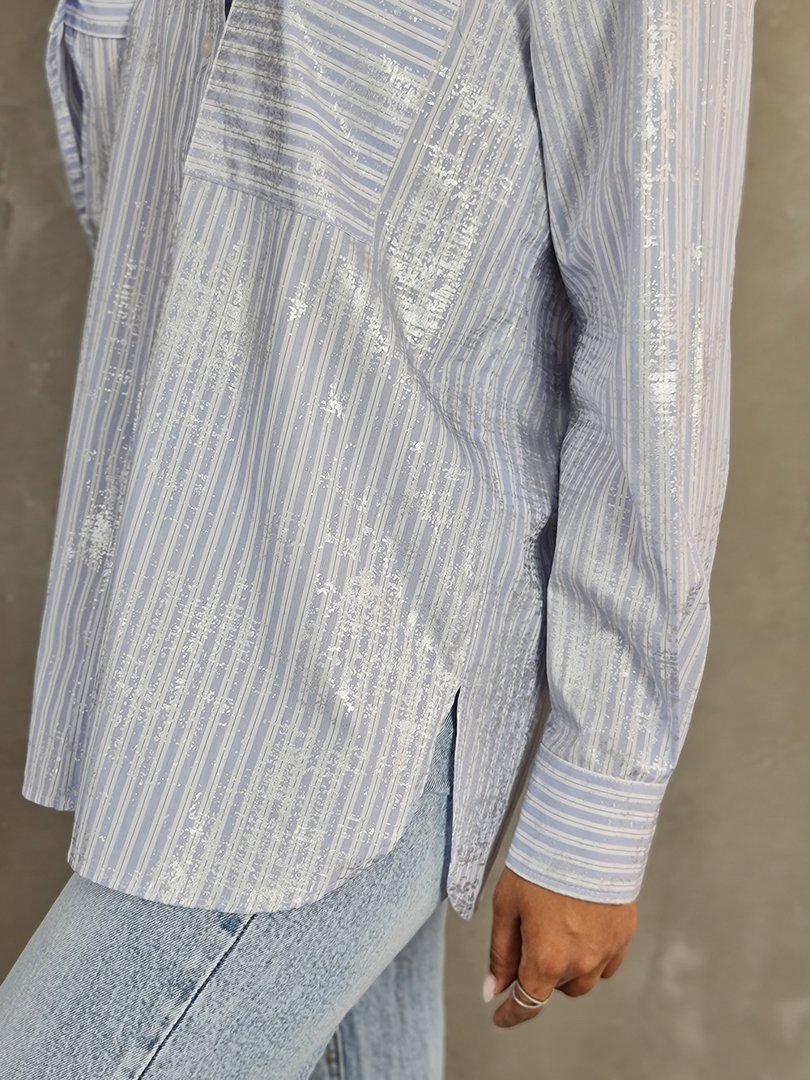 Рубашка Vicolo с ламинированием в полоску голубая, фотография №7