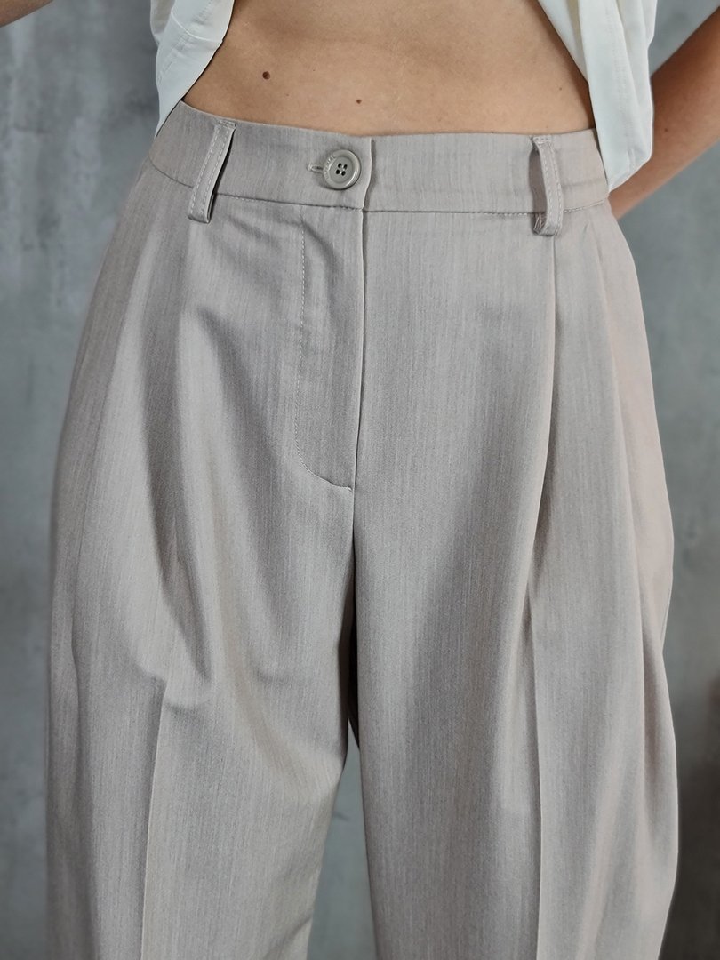 Брюки Imperial палаццо с шлёвками для ремня темно-бежевые, фотография №4