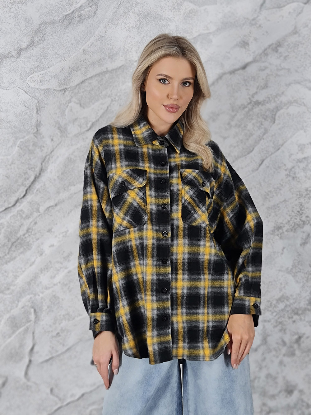 Рубашка Sevenday в клетку желтая принт на спине "Корона", фотография №5