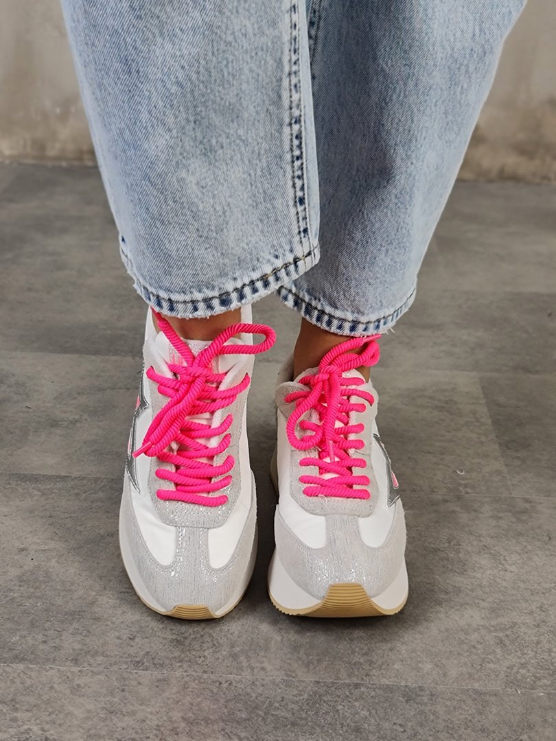 Кроссовки Liu Jo с розовыми шнурками на высокой подошве серые, фотография №2