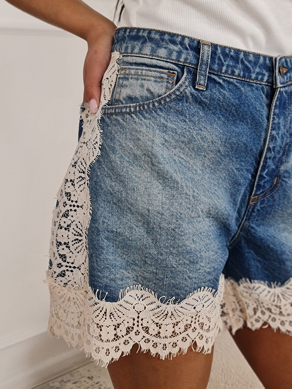 Шорты Souvenir джинсовые с кружевом синие, фотография №2