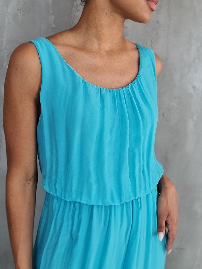 Платье Silk New с резинкой на талии голубое, фотография №3