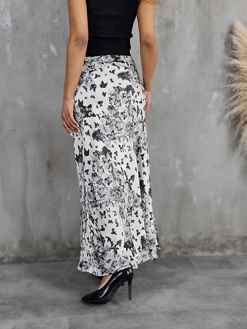 Юбка Vicolo атласная с принтом бабочек и цветов бежевая, фотография №3