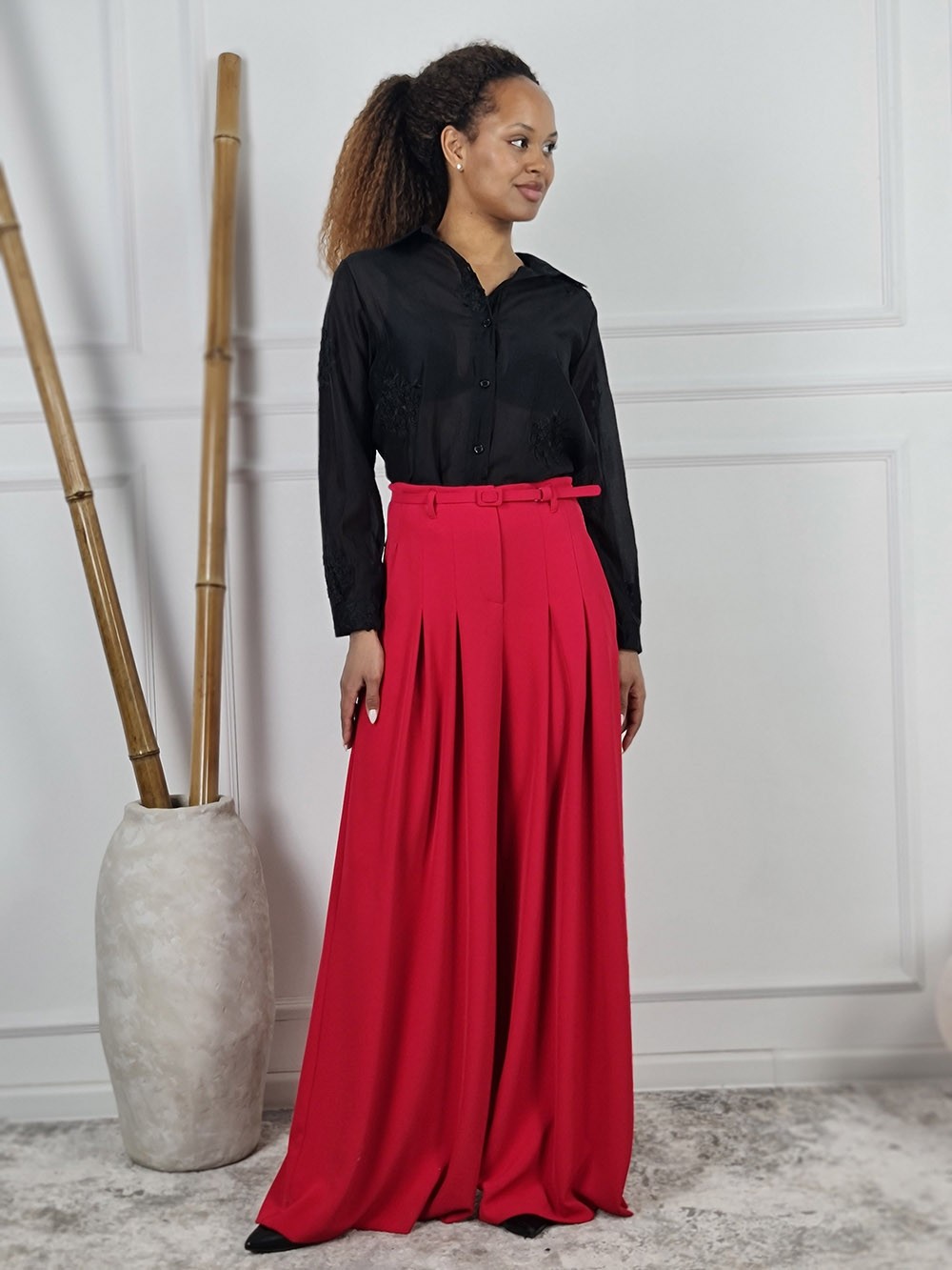 Брюки Imperial палаццо с тонким ремнем красные, фотография №3