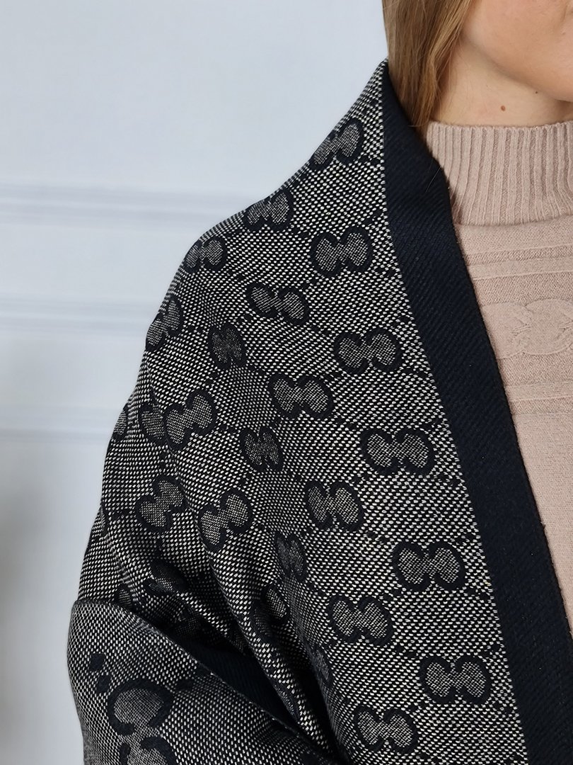Палантин Mondana с орнаментом и люрексом чёрный , фотография №4