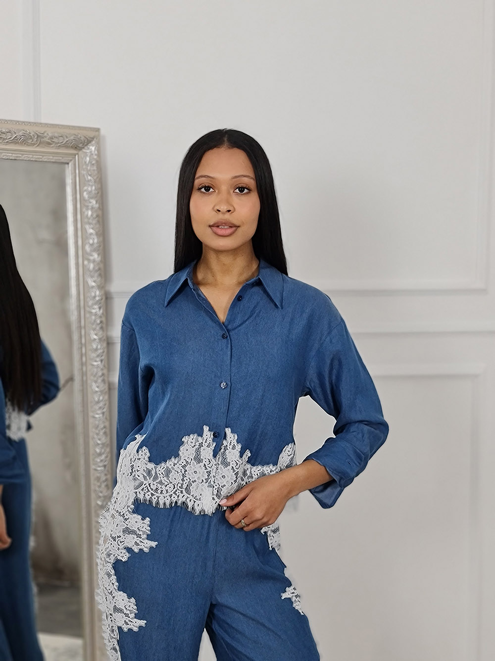 Костюм Imperial рубашка и брюки с кружевом синий, фотография №2