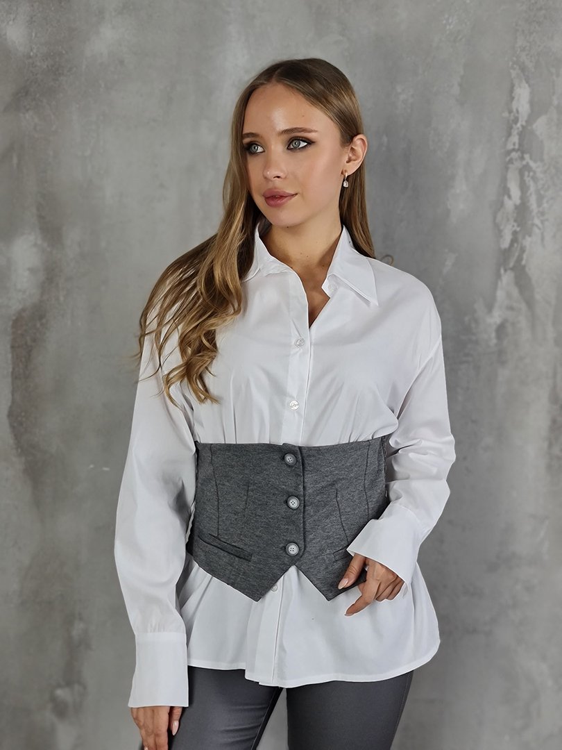 Рубашка MIHO'S классическая с корсетом серая/белая, фотография №3