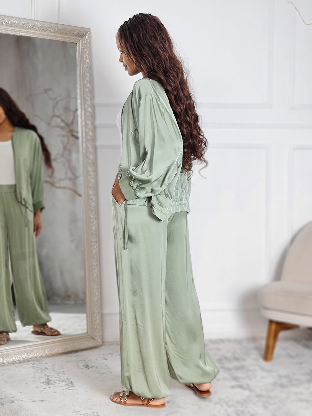 Костюм JNJ counture бомбер на молнии + брюки оливковый, фотография №4