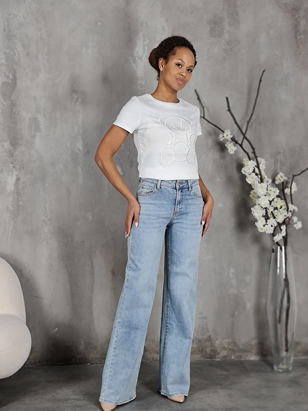 Джинсы Miss Bonbon прямые голубые (ZX3475), фотография №2