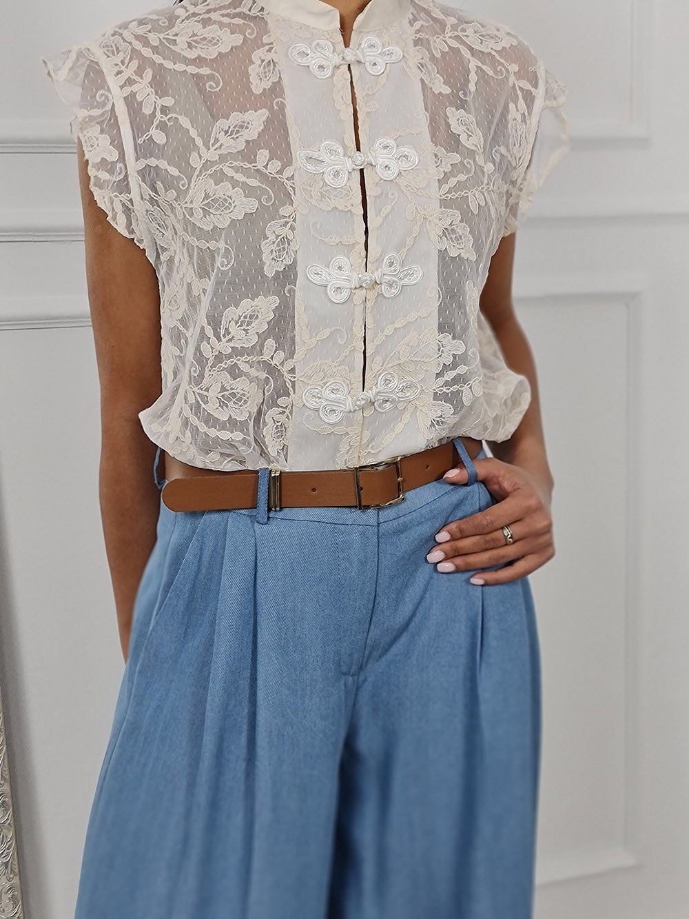 Брюки Imperial с ремнем голубые, фотография №3