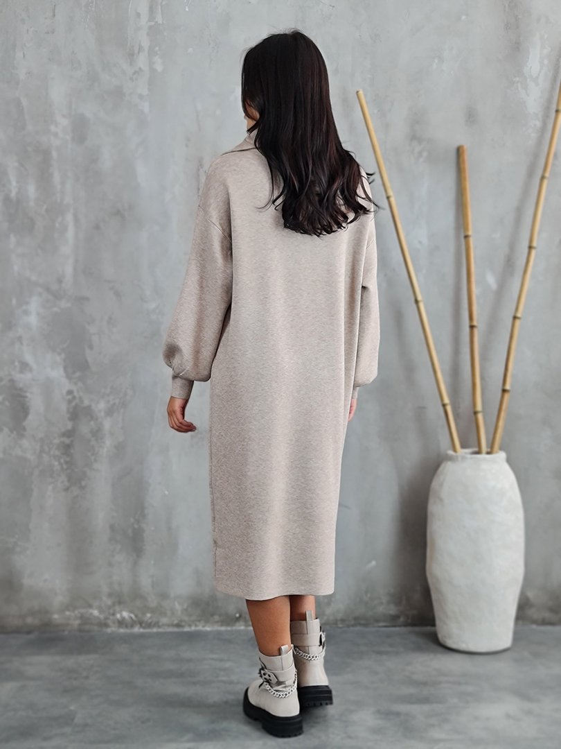 Платье Lara с высоким воротником на молонии бежевое, фотография №3