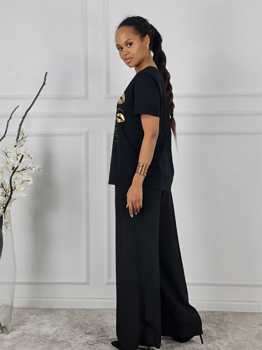 Футболка Y Two принт Губы надпись Forever черная, фотография №3