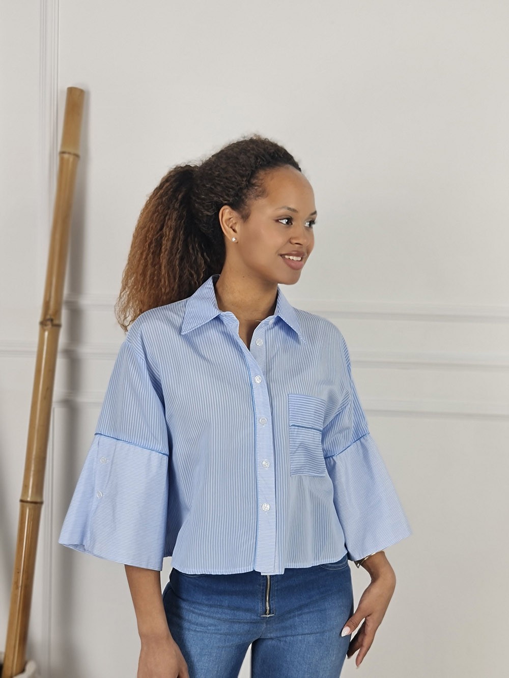 Рубашка Mitica&Co.  укороченная голубая, фотография №1