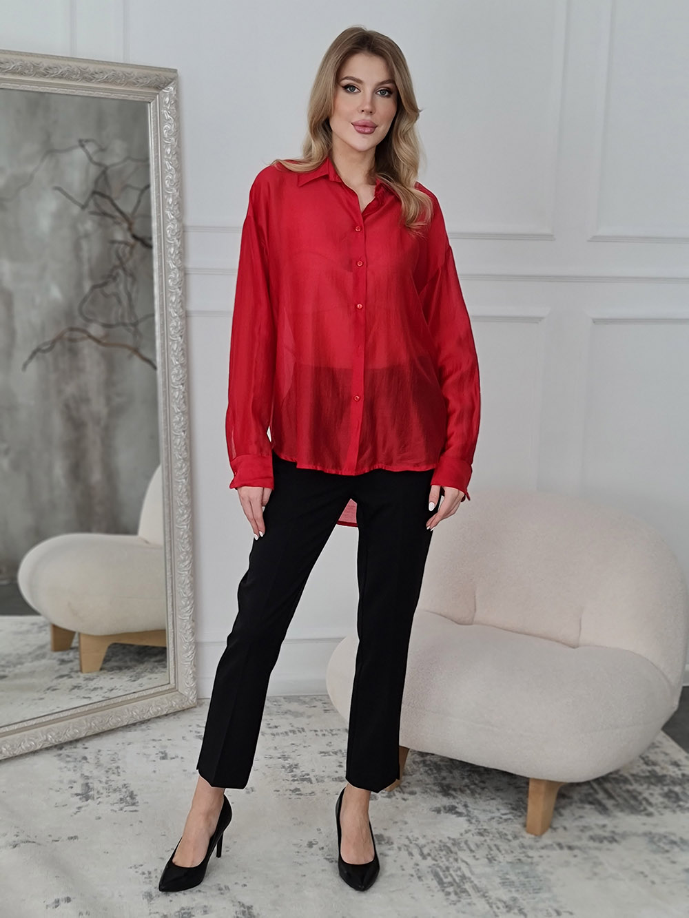 Рубашка Imperial базовая прозрачная красная , фотография №2