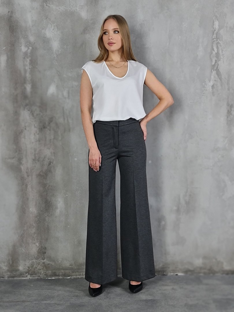 Брюки Imperial палаццо из плотной ребристой ткани серые, фотография №2