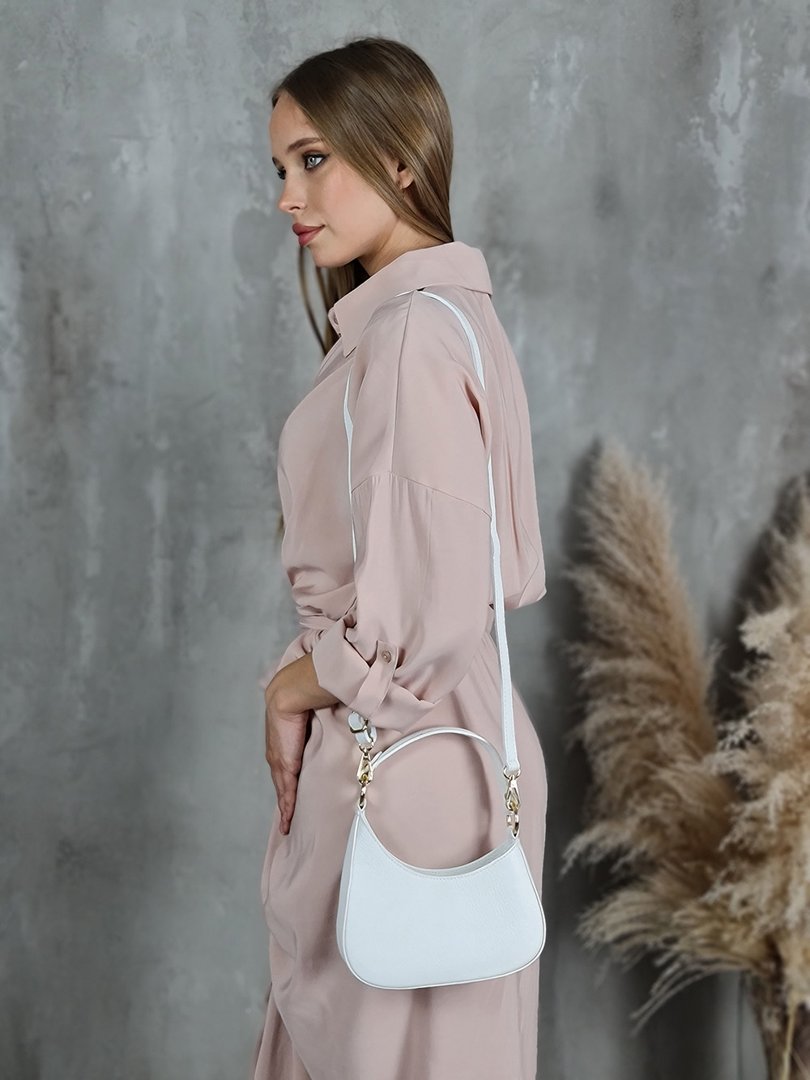 Сумка My Little Italy полумесяц маленькая с золотыми креплениями белая, фотография №2