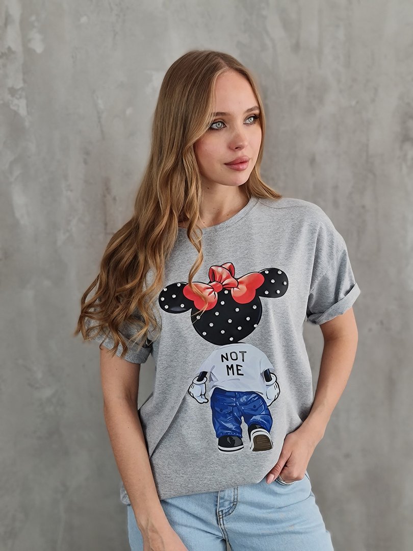 Футболка MIHO'S с микки маусом и стразиками серая, фотография №2