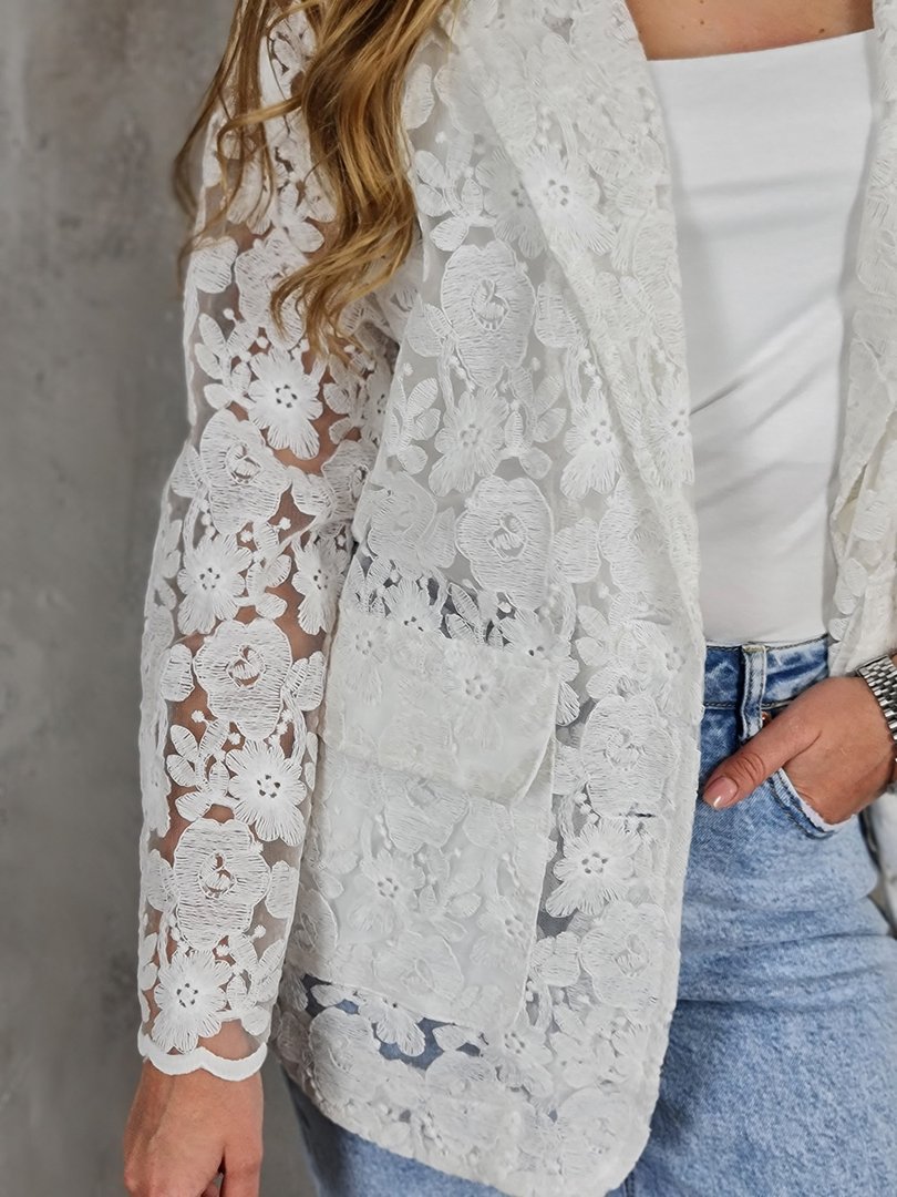 Пиджак Y.Two с кружевом прозрачный белый, фотография №5