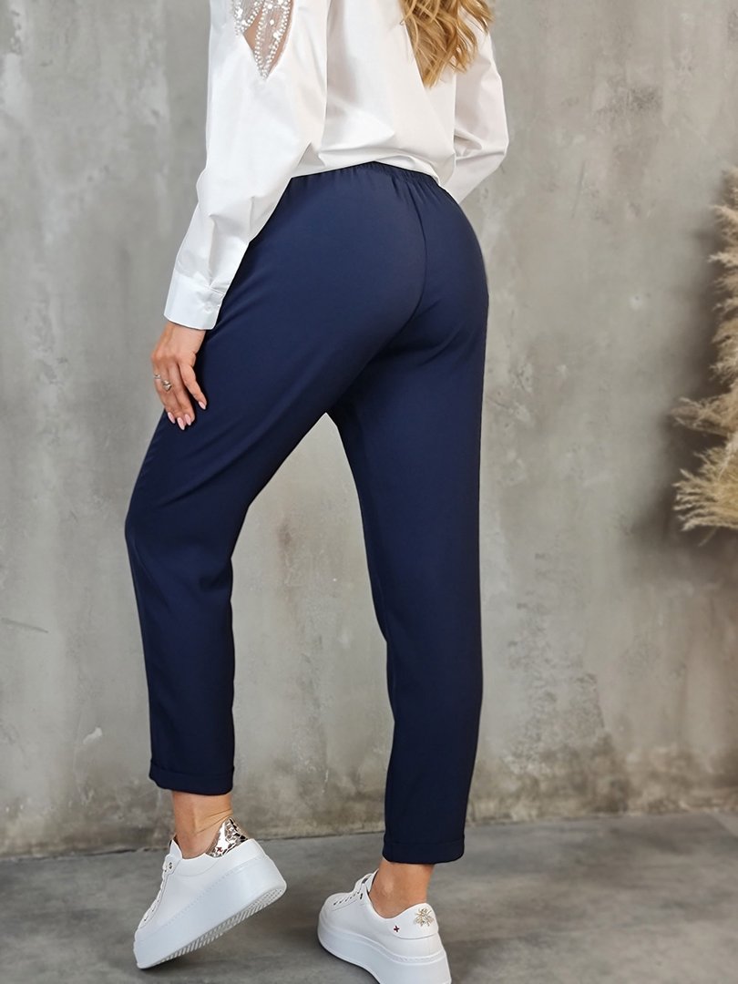 Брюки Imperial с завязочками из тонкой ткани темно-синие, фотография №3