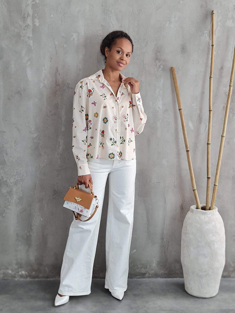 Рубашка Please с принтом молочная, фотография №2