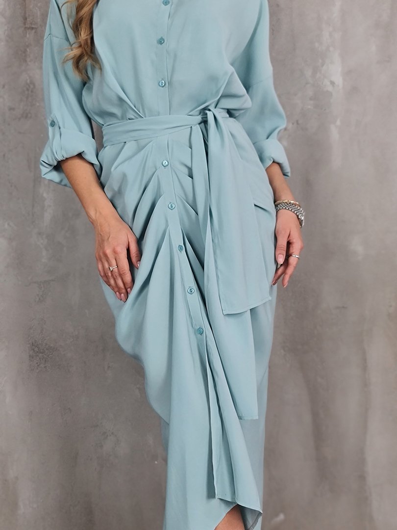 Платье CLOTHÉ с поясом бирюзовое, фотография №5