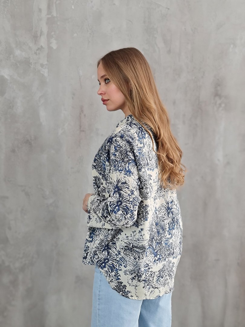 Рубашка Royal Belle с принтом растений и животных кремовая, фотография №3