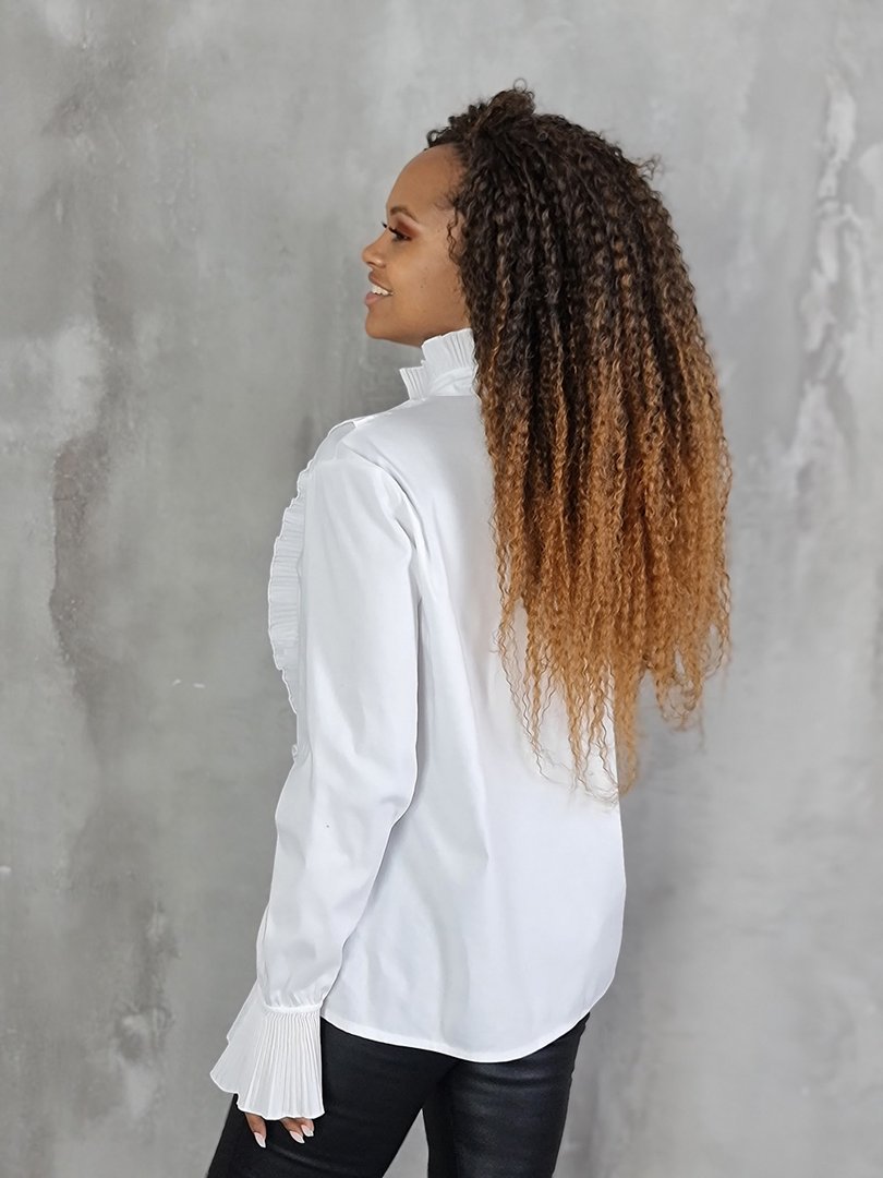 Рубашка MIHO'S с гофрированным воротиником и манжетами белая, фотография №2