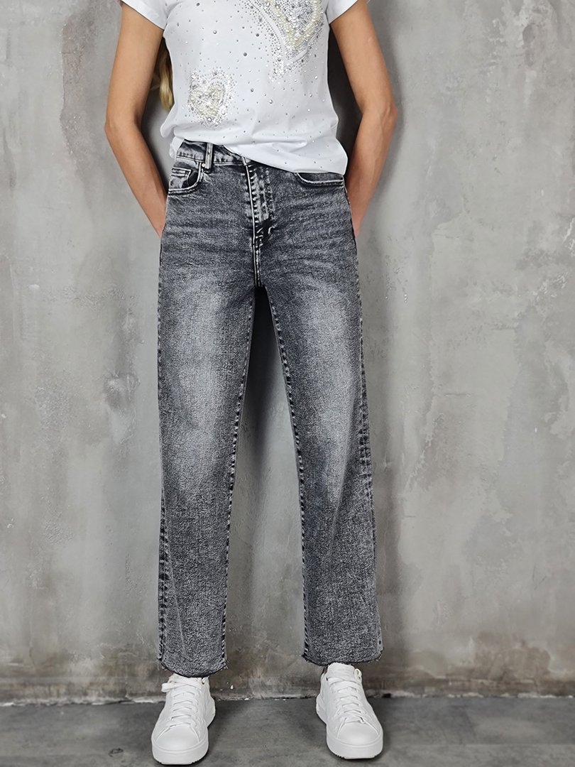 Джинсы Joleen прямые с необработанным нижним краем тёмно-серые, фотография №1